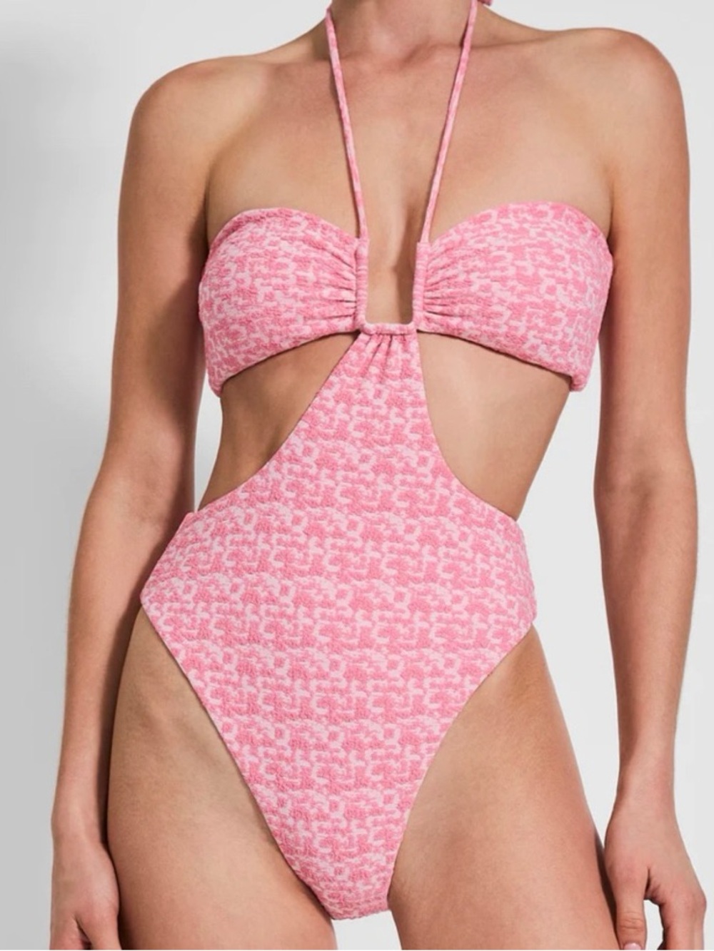 DEVON WINDSOR Pink Textured Cutout One-Piece Swimsuit in Bubblegum size Small